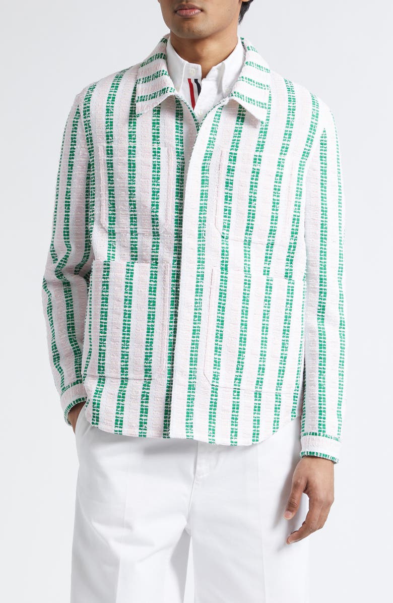 Thom Browne Stripe Utility Shirt Jacket, Main, color, Light Pink