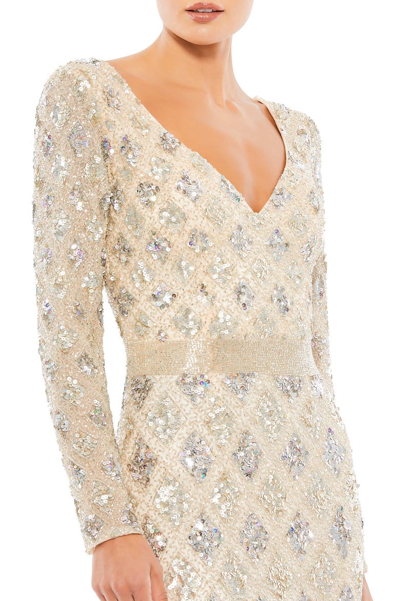 Geometric Embellished Evening Gown, Alternate, color, NUDE