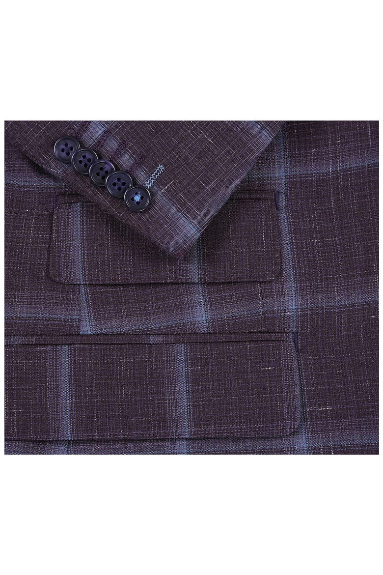Trim Fit Check Wool Blend Suit, Alternate, color, PURPLE