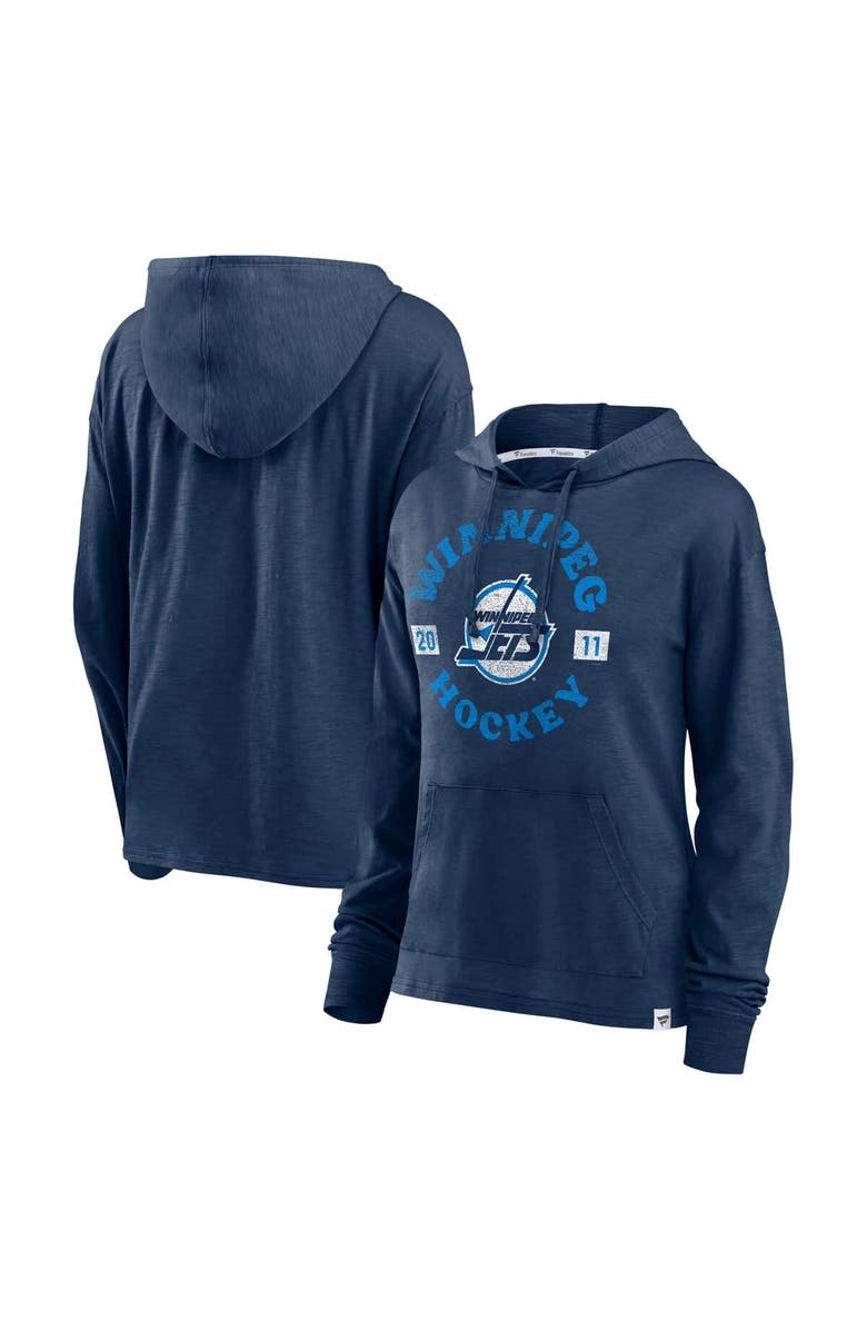 FANATICS Women's Fanatics Heather Navy Winnipeg Jets Faded Pullover Hoodie, Main, color, Heather Navy