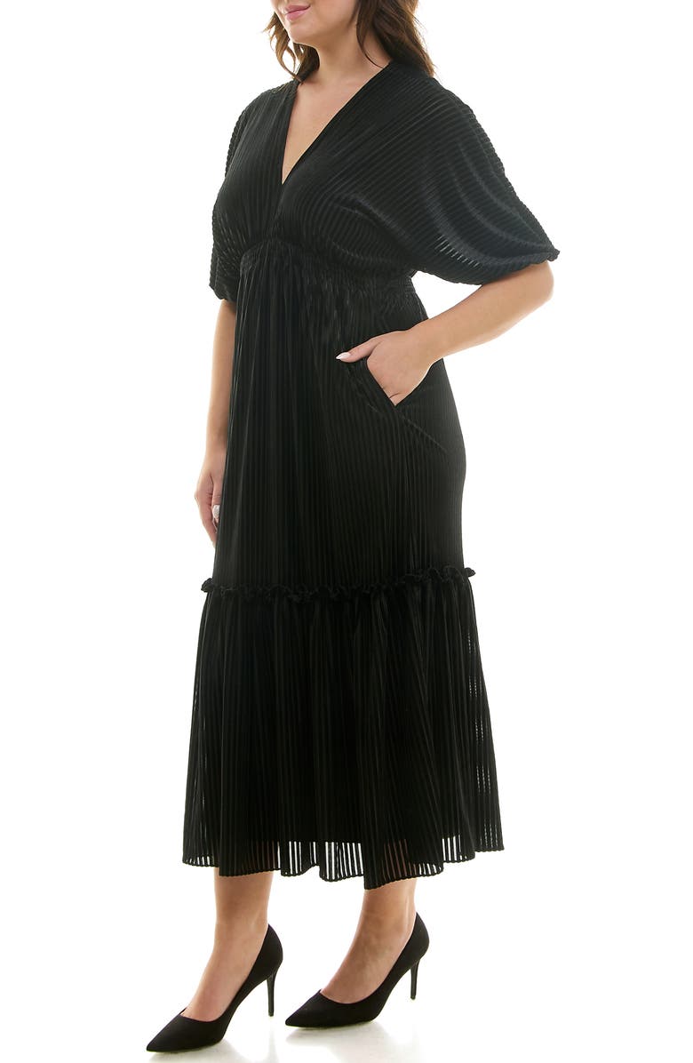 Taylor Dresses Burnout Stripe Puff Sleeve Maxi Dress, Alternate, color, 