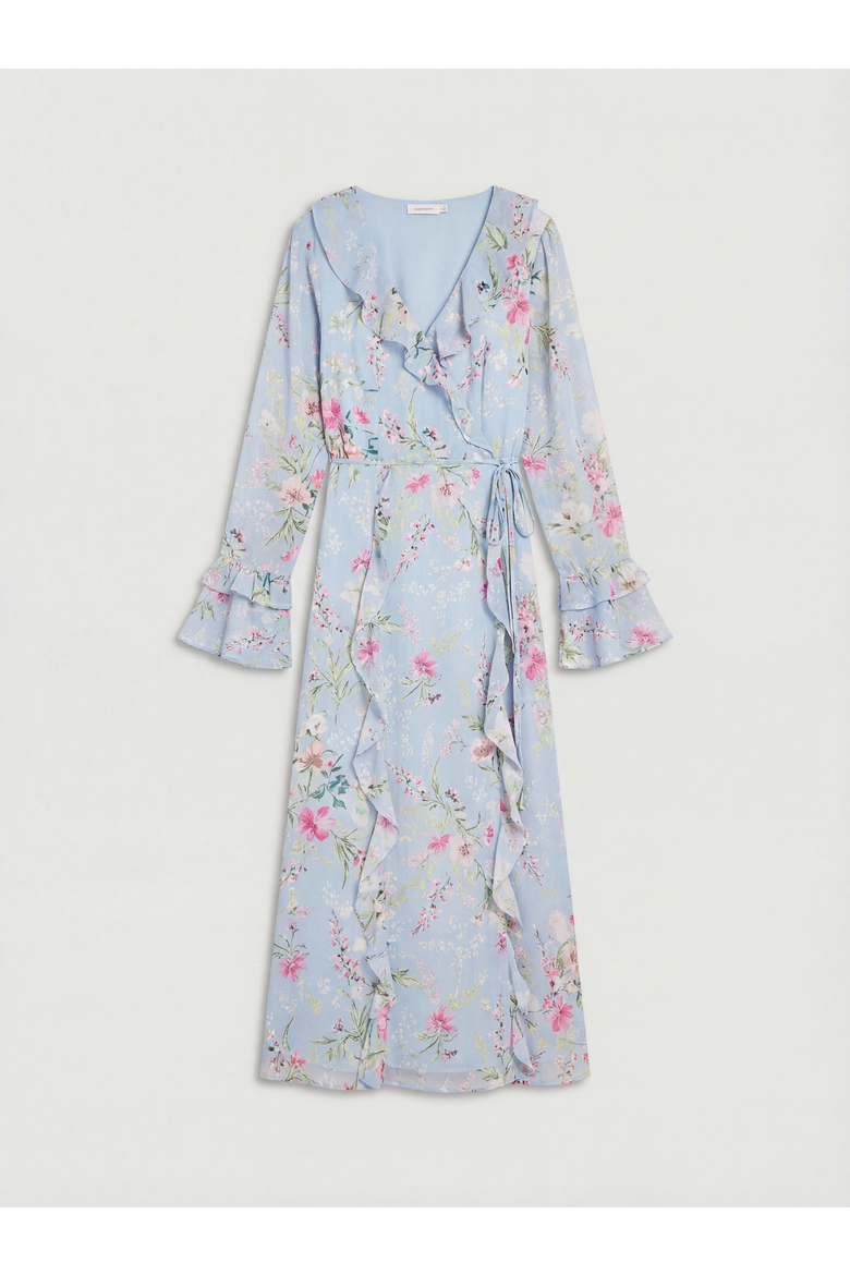 Floral Ruffle Belted Midaxi Dress, Alternate, color, Blue