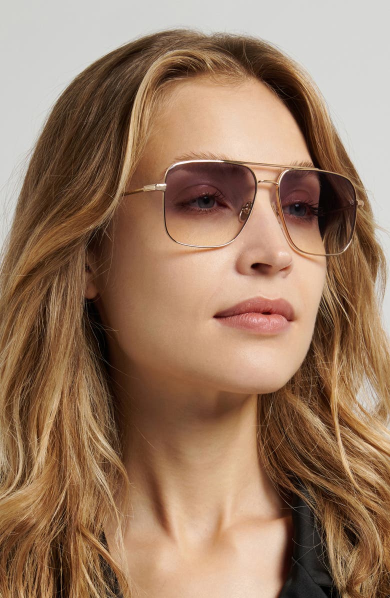 Victoria Beckham Navigator 57mm Aviator Sunglasses, Alternate, color, Gold/ Blue Sf Ar