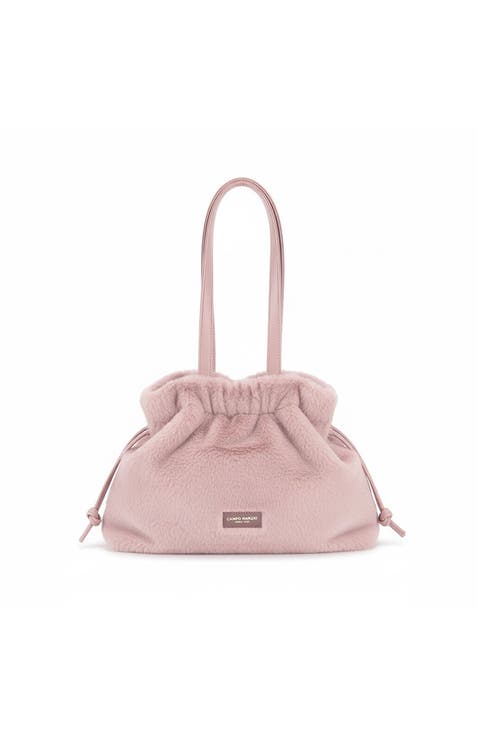 Sugar Faux Fur Shoulder Bag With Functional Drawstring