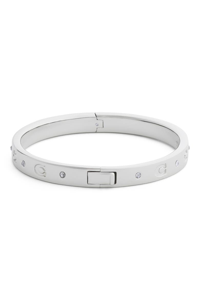 Signature C Hinged Bangle, Alternate, color, RHODIUM