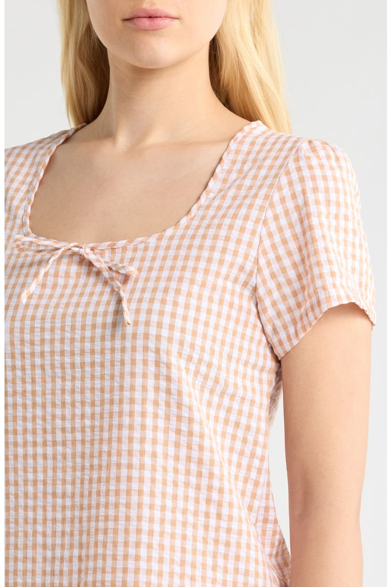 Gingham Seersucker Nightgown, Alternate, color, TAN COMBO