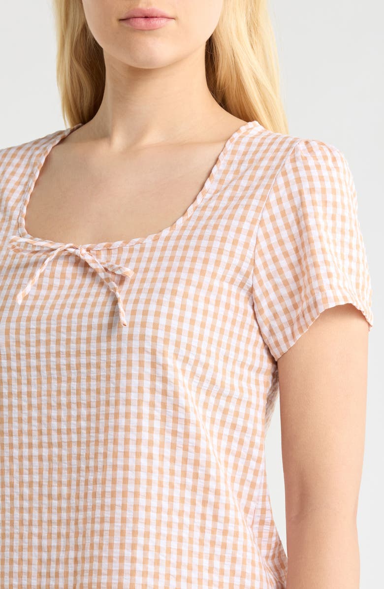 French Connection Gingham Seersucker Nightgown, Alternate, color, Tan Combo