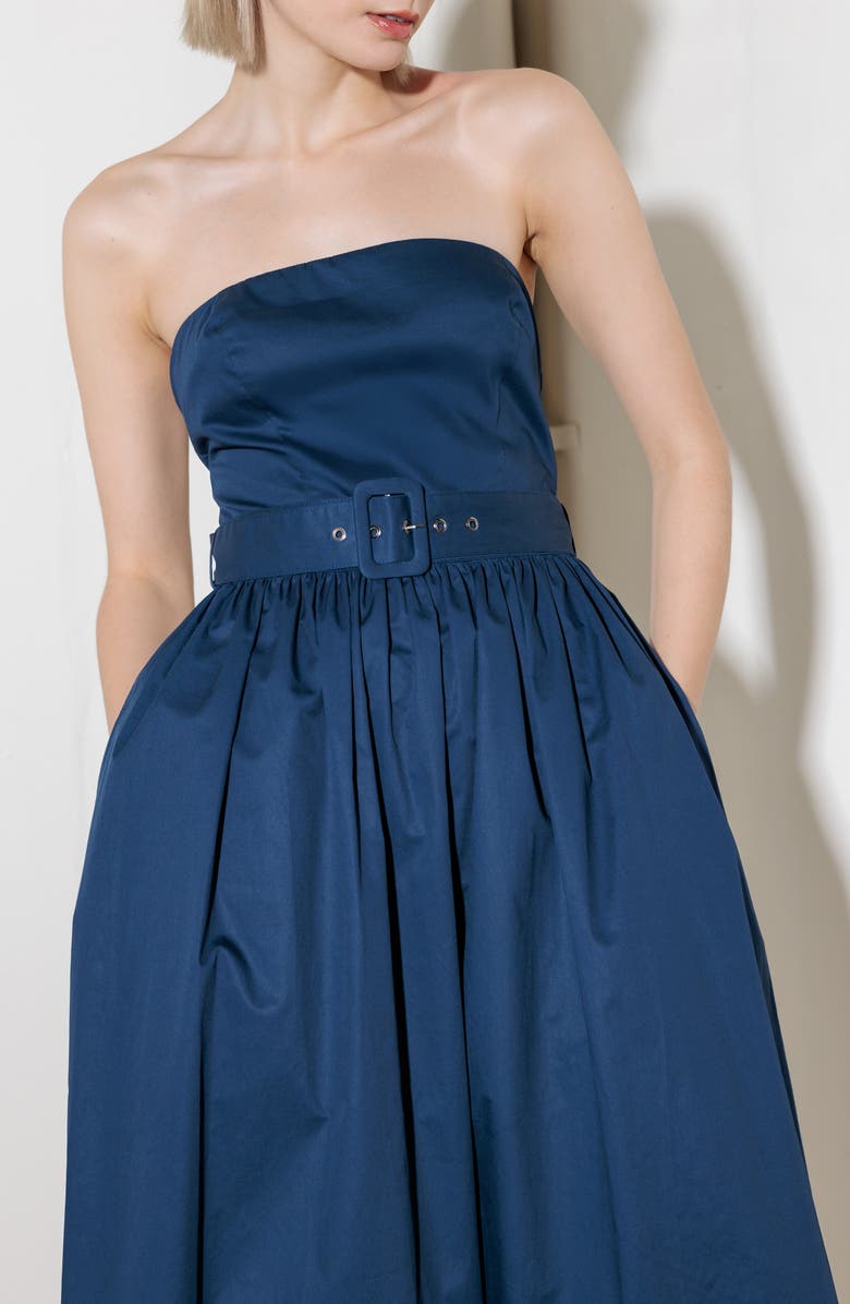FREEMARKET Belted Strapless Midi Dress, Alternate, color, Navy