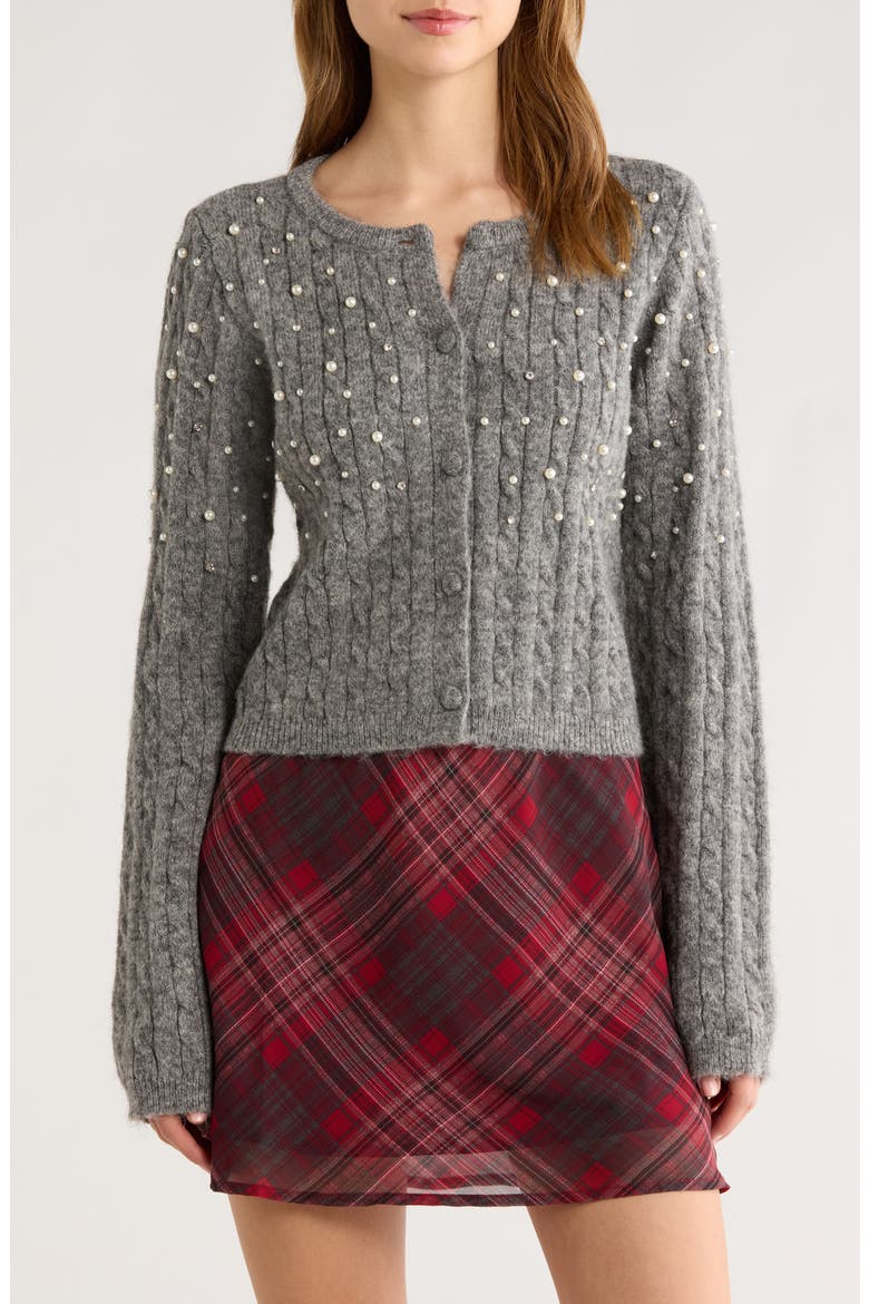 Faux Pearl Embellished Sweater, Main, color, CHARCOAL
