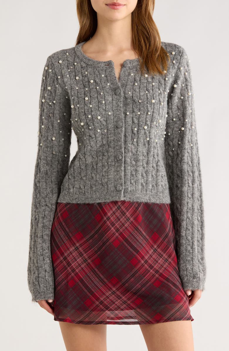 All in Favor Faux Pearl Embellished Sweater, Main, color, Charcoal