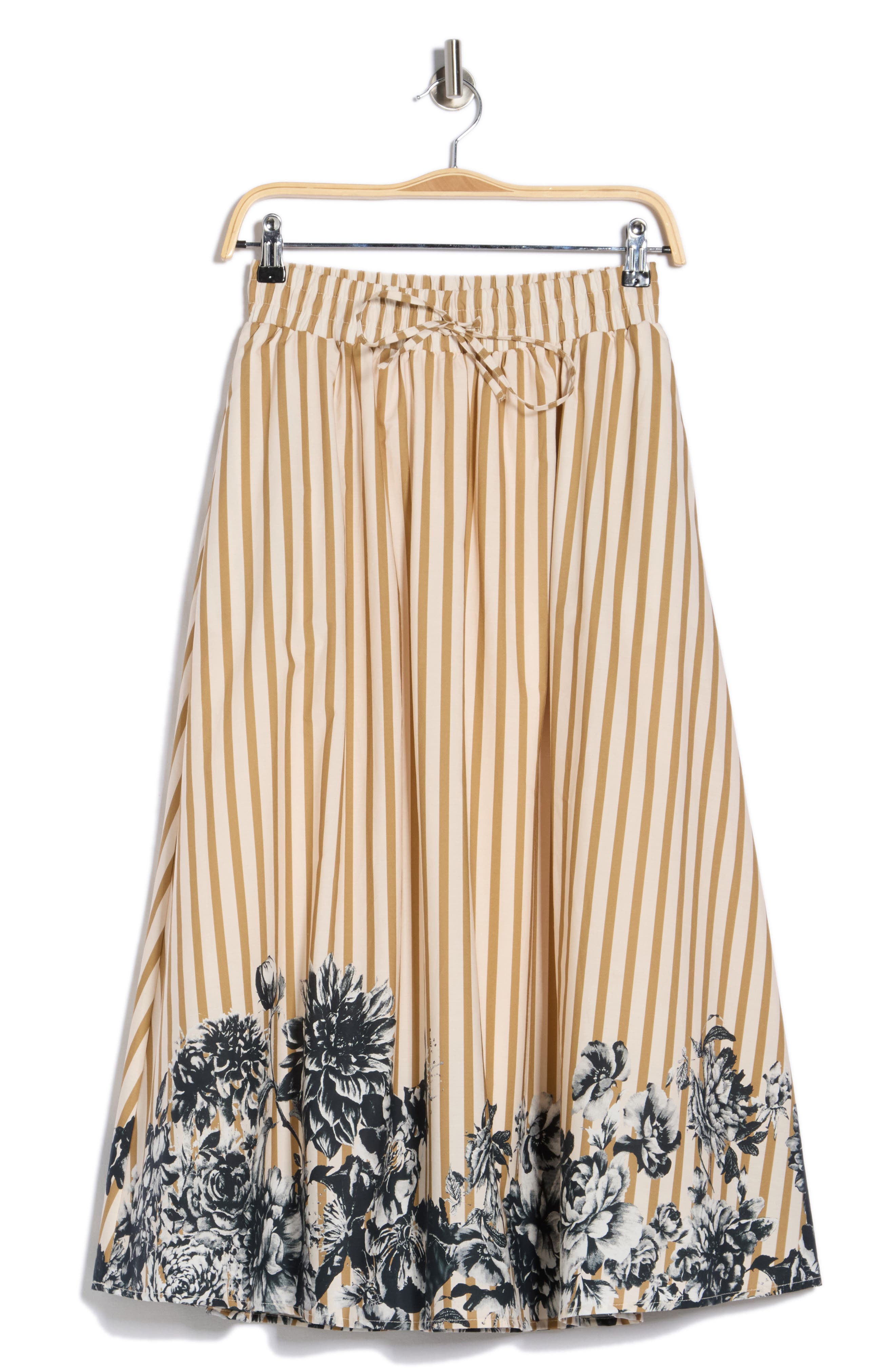 JASON WU Stripe Floral Cotton Midi Skirt