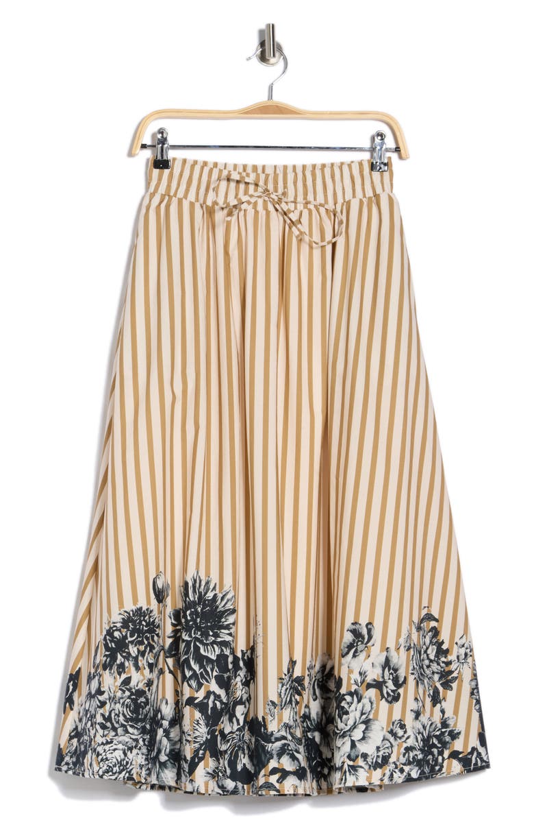 JASON WU Stripe Floral Cotton Midi Skirt, Main, color, Khaki Str/ Black Flrl