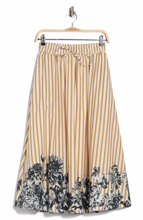 JASON WU Stripe Floral Cotton Midi Skirt