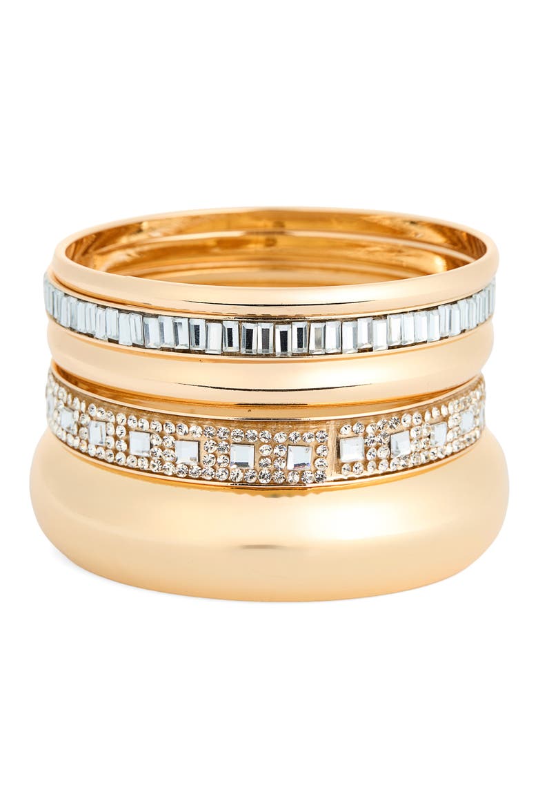 Set of 5 Crystal Bangles, Main, color, CLEAR- GOLD