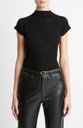 Vince Wool Raglan Cap-Sleeve Mock-Neck Top