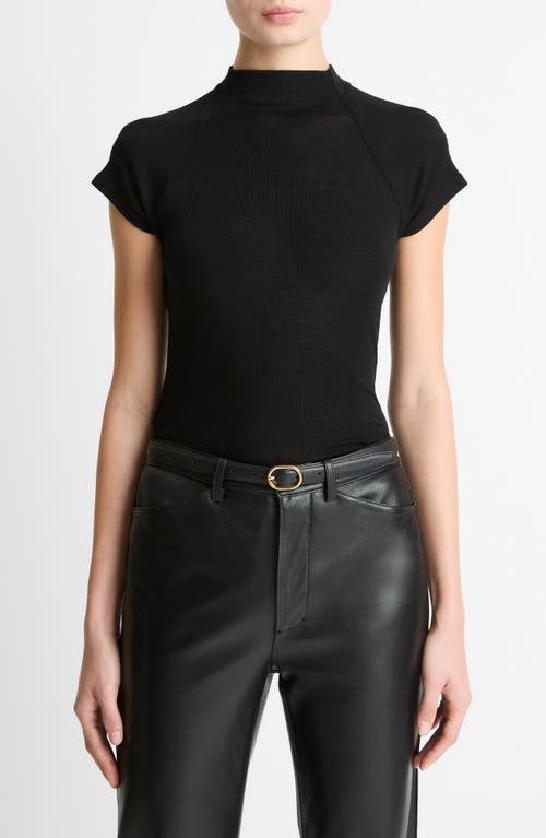 Vince Wool Raglan Cap-sleeve Mock-neck Top In Black