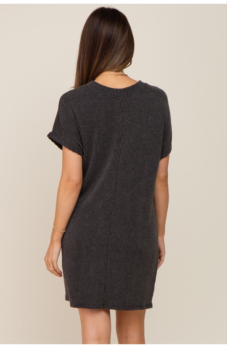 PinkBlush Ribbed Front Pocket Dolman Short Sleeve Dress, Alternate, color, Charcoal Grey