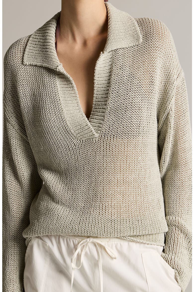 Coated Cotton Blend Polo Sweater, Alternate, color, BEACH STONE