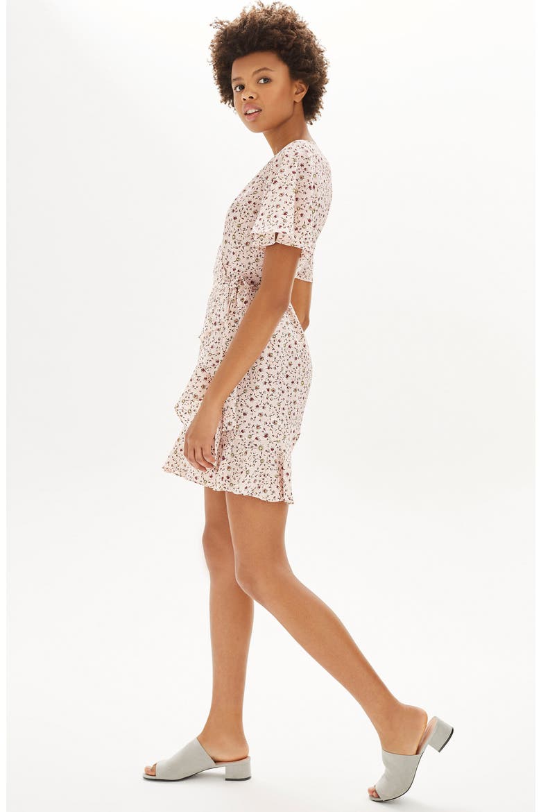 Daisy Ruffle Wrap Tea Dress, Alternate, color, NUDE
