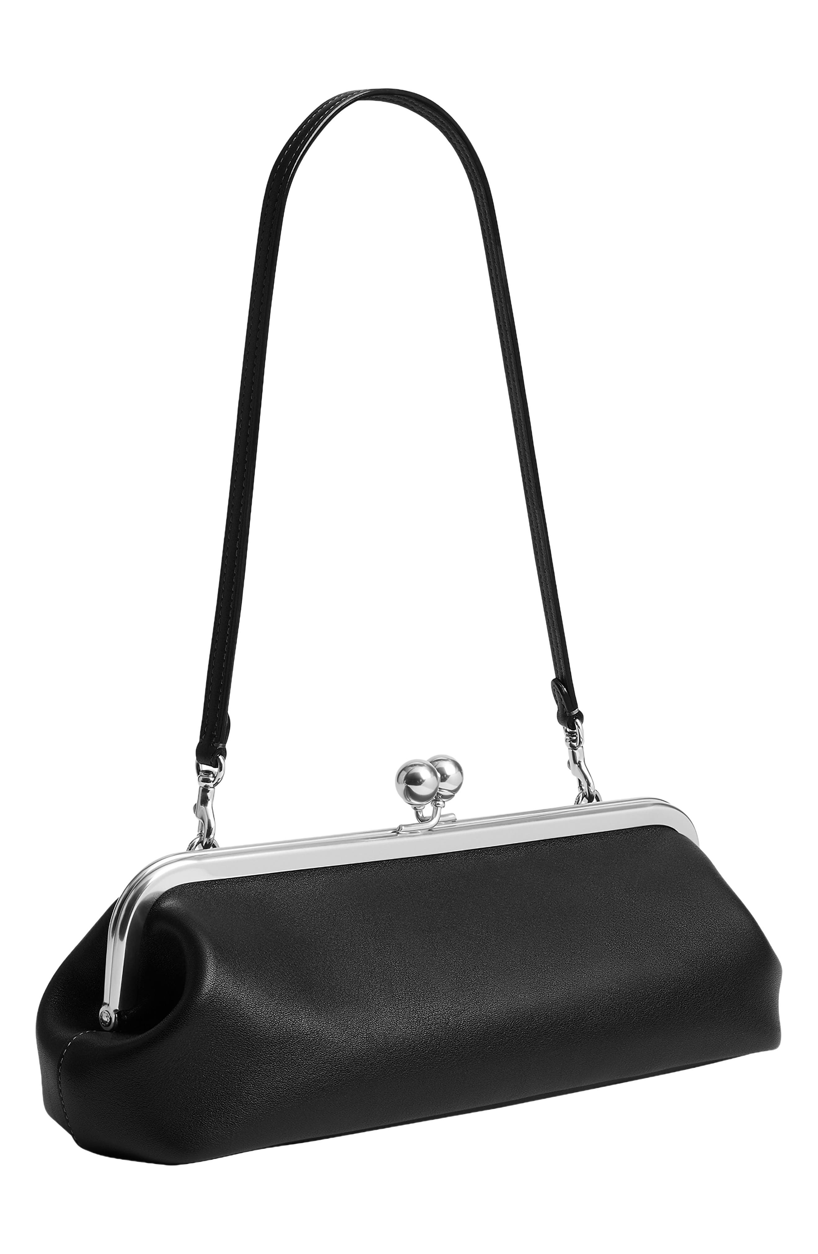 Kisslock Frame 30 Leather Clutch Bag, Alternate, color, LH/ BLACK