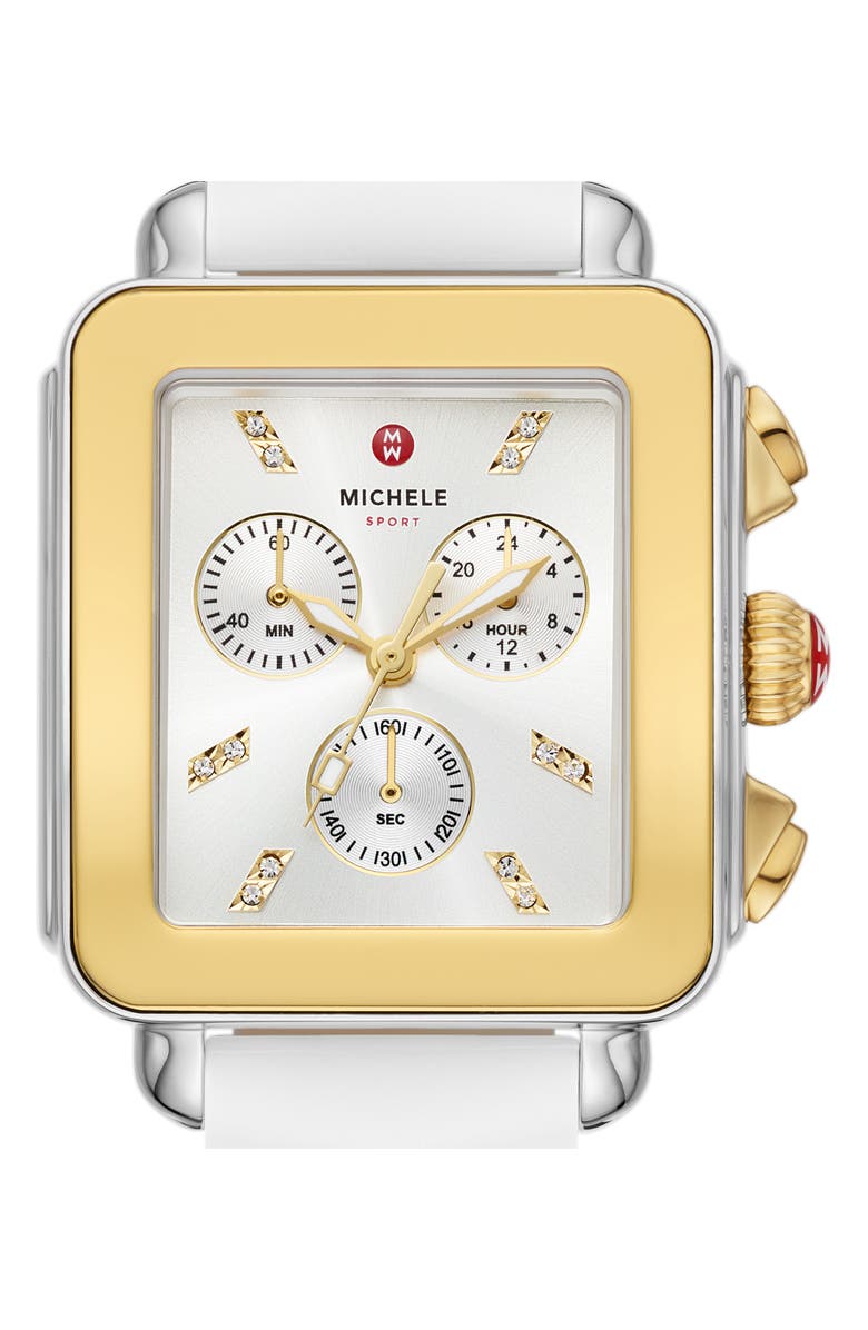 MICHELE Deco Sport Diamond Chronograph Silicone Strap Watch, 34mm, Alternate, color, Two-Tone