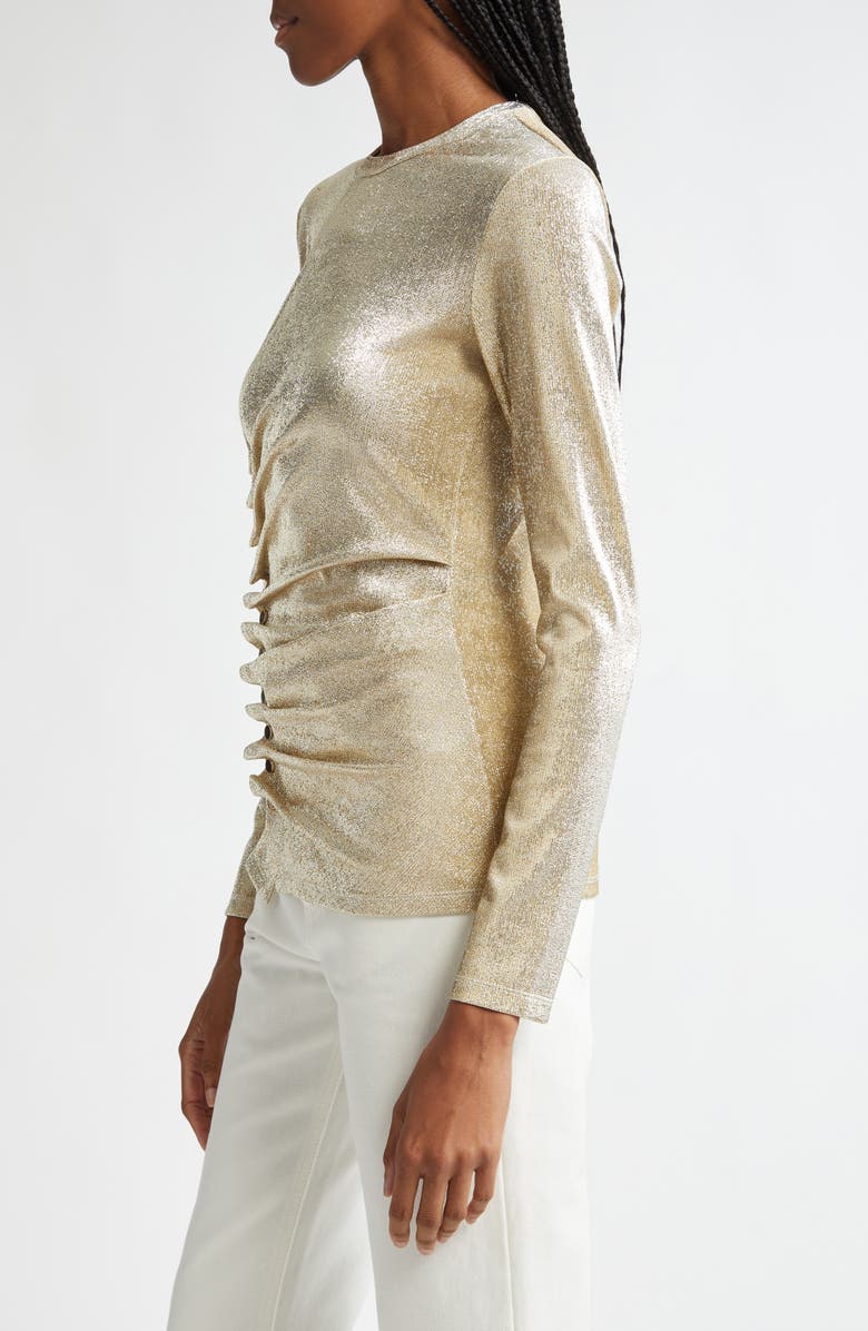 Rabanne Drapé Pression Long Sleeve Metallic Knit Top, Alternate, color,