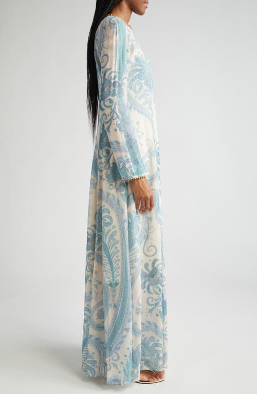 Zimmermann Illuminate Bead-embellished Paisley-print Crepe De Chine Maxi Dress In Turquoise Paisley