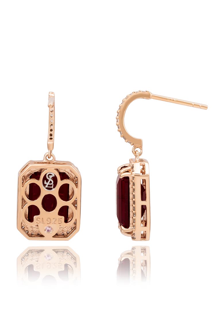 Rose Cubic Zirconia Drop Half Huggie Hoop Earrings, Alternate, color, RED