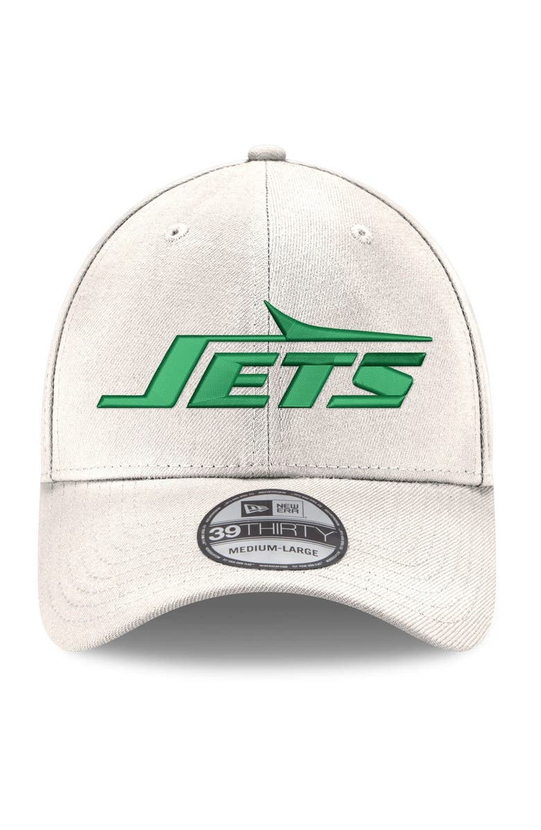 New Era Men's New Era White New York Jets Throwback Wordmark Iced II 39THIRTY Flex Hat, Alternate, color,