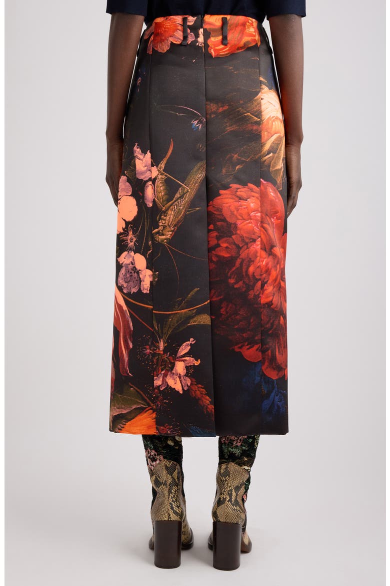 Sentista Flemish Floral Print Midi Skirt, Alternate, color, NEON ORANGE