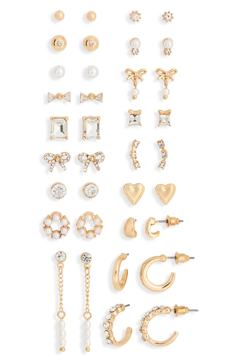 Pretty Set of 18 Earrings, Main, color, GOLD MULTI