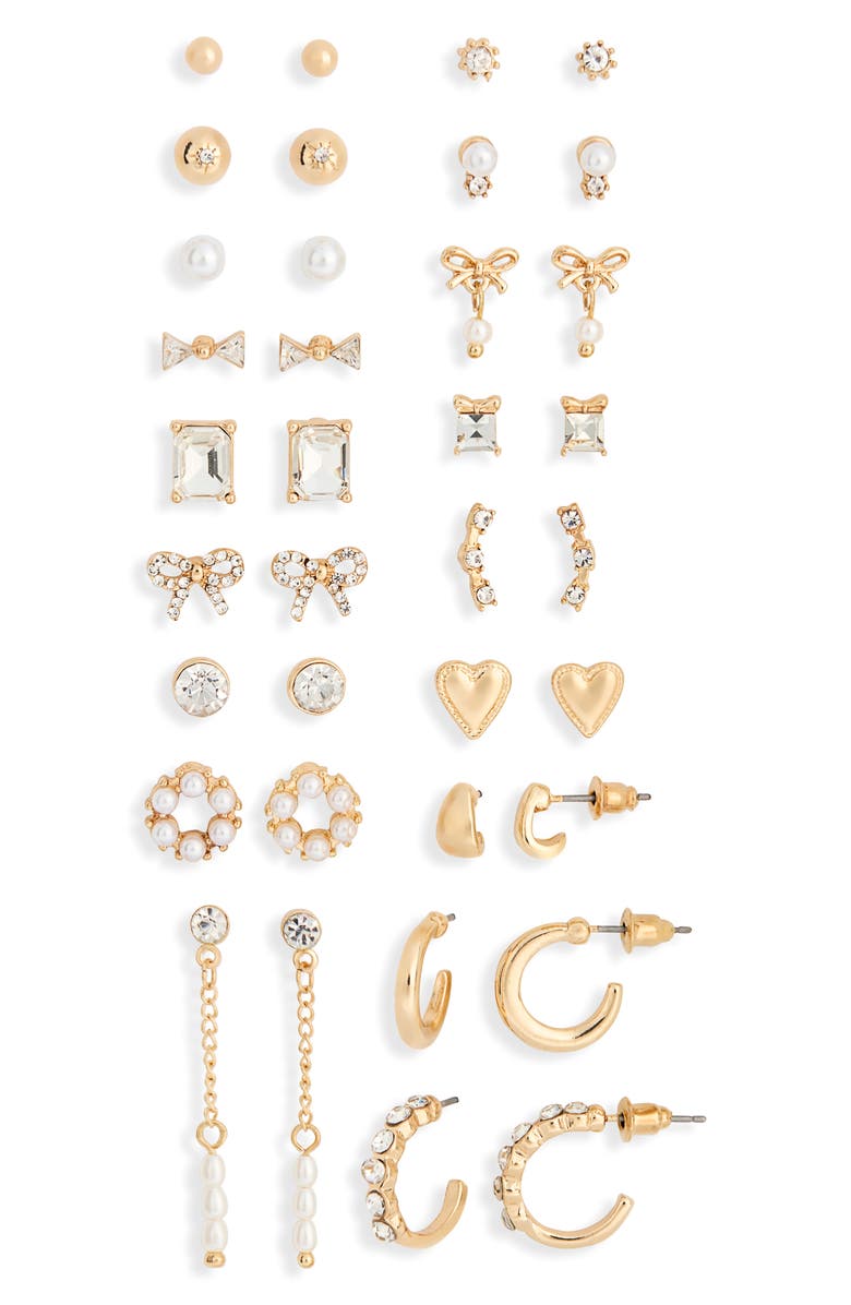 BP. Pretty Set of 18 Earrings, Main, color, Gold Multi