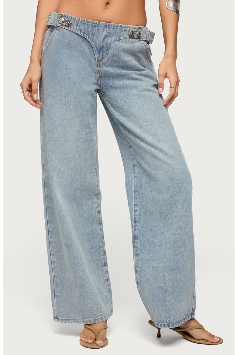 Buckled Wide Leg Jeans, Main, color, LIGHT-BLUE-WASHED