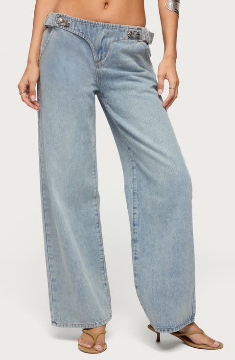 Buckled Wide Leg Jeans