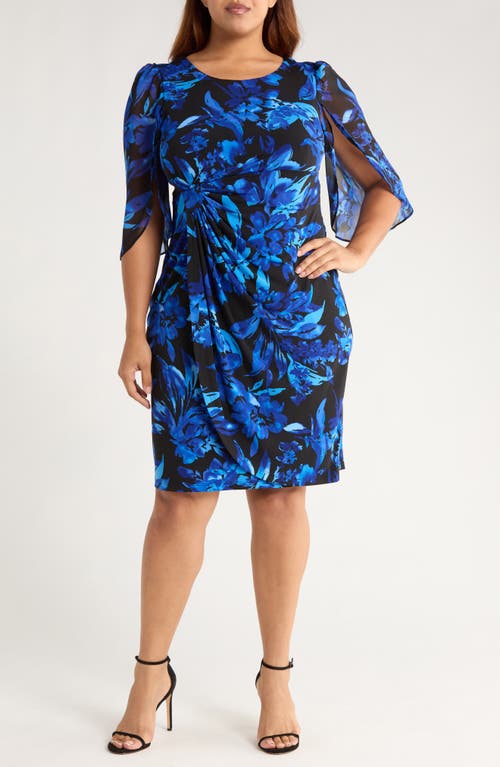 Connected Apparel Floral Cape Sleeve Dress in Saphire  product