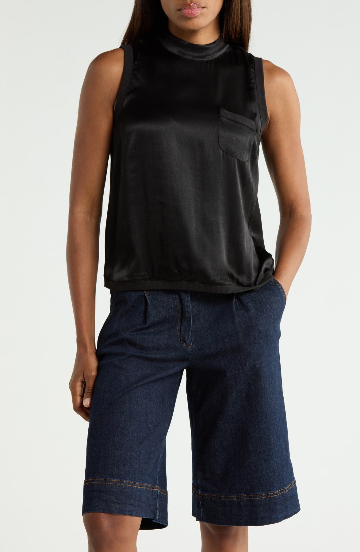 Jason WU Mock Neck Sleeveless Satin Shell