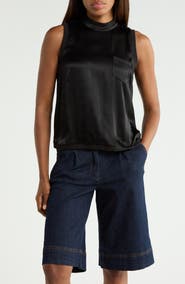 JASON WU Mock Neck Sleeveless Satin Shell
