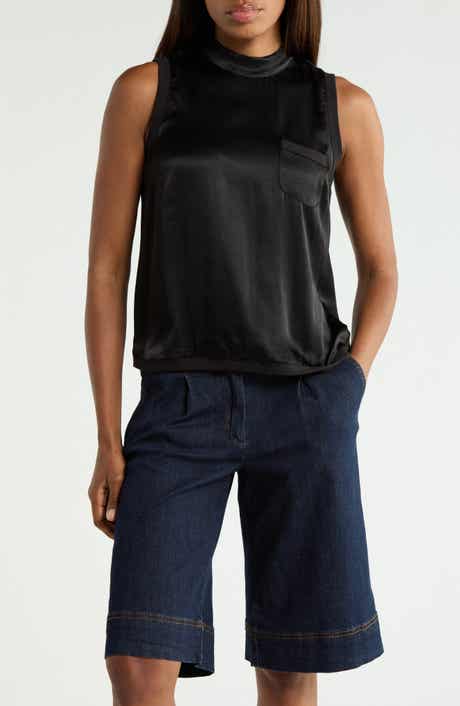 Mock Neck Sleeveless Satin Shell