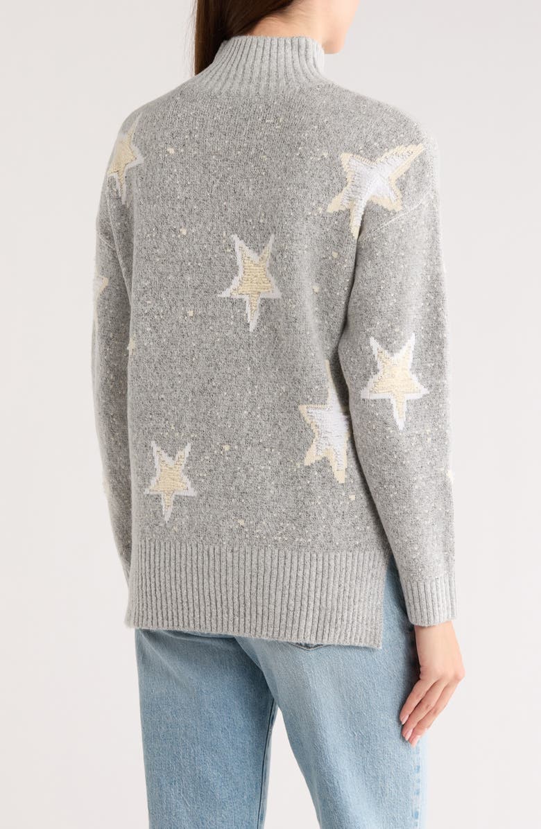 Bobeau Star Mock Neck Pullover Sweater, Alternate, color, Heather Grey/ Sugar