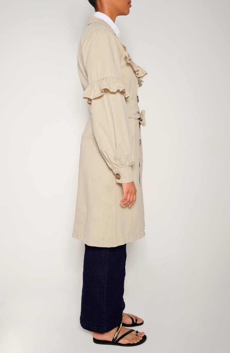 The Lulo Project Eagle Ruffle Detail Trench Coat, Alternate, color, Arena 16