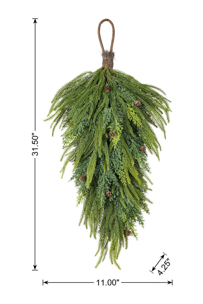 31.5"H Christmas Dripping Teardrop Wreath with Pinecones, Alternate, color, Greenery Green
