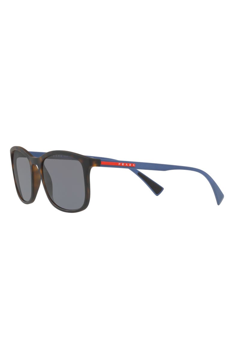 Prada Linea Rossa 56mm Polarized Rectangle Sunglasses, Alternate, color, Havana Rubber/ Grey