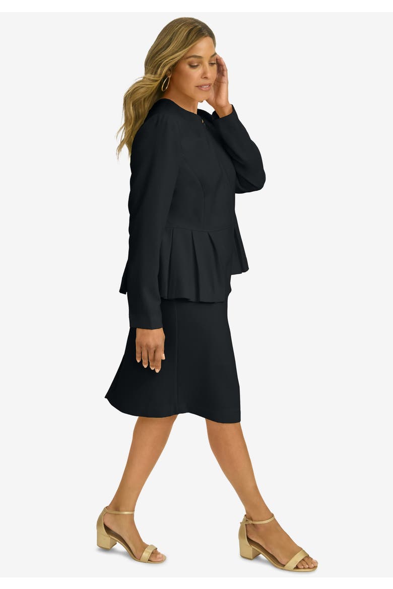 Collarless Peplum Skirt Suit, Alternate, color, BLACK