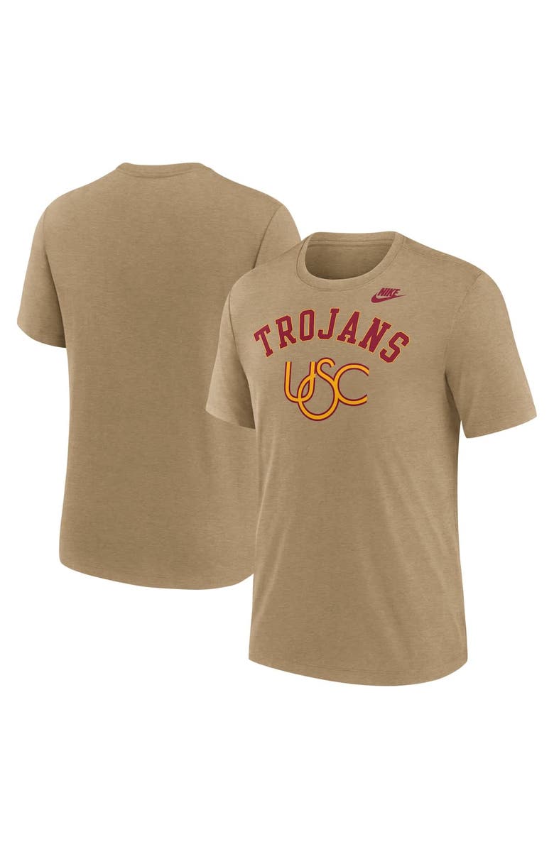 Nike Men's Nike Heather Light Brown USC Trojans Legacy Arch Tri-Blend T-Shirt, Alternate, color, Light Brown
