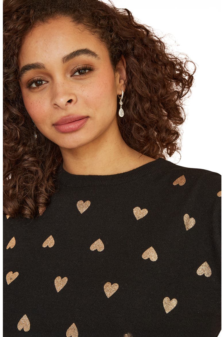 Foil Heart Print Relaxed Fit Sweater, Alternate, color, Black