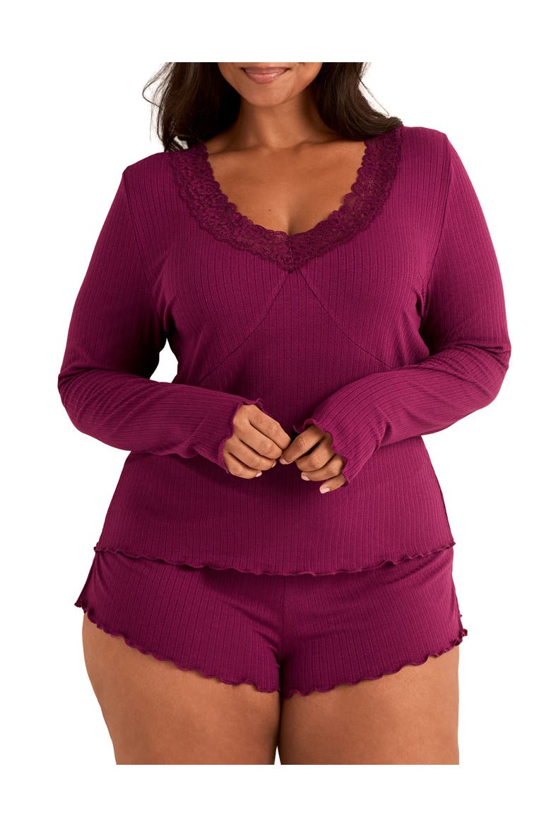 Brooks Pajama Long Sleeve Top & Shorts Set, Main, color, Dark purple