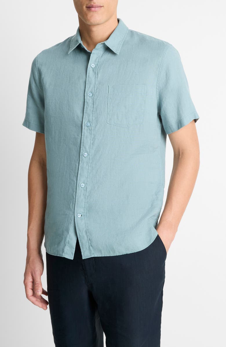 Vince Classic Fit Short Sleeve Linen Shirt, Alternate, color, Lagoon