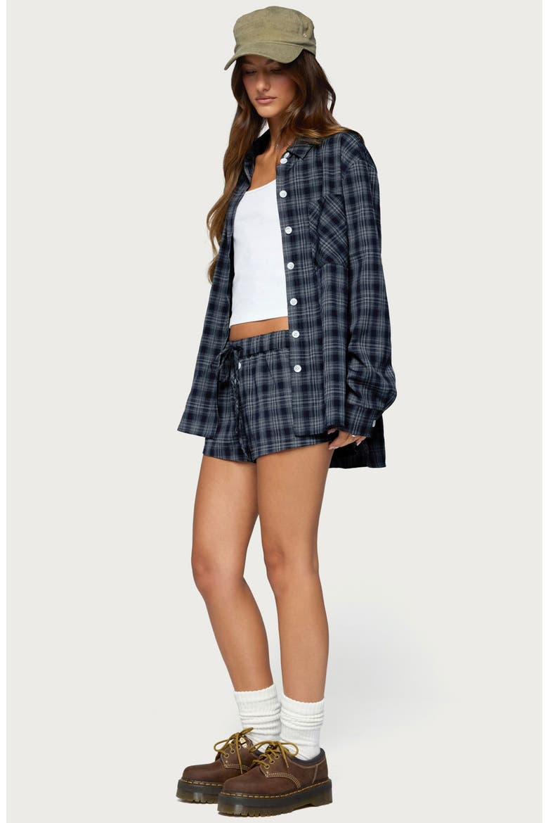 Alessa Plaid Button-Up Shirt, Alternate, color, DARK-BLUE