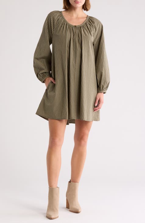 Long Sleeve Cotton Trapeze Dress