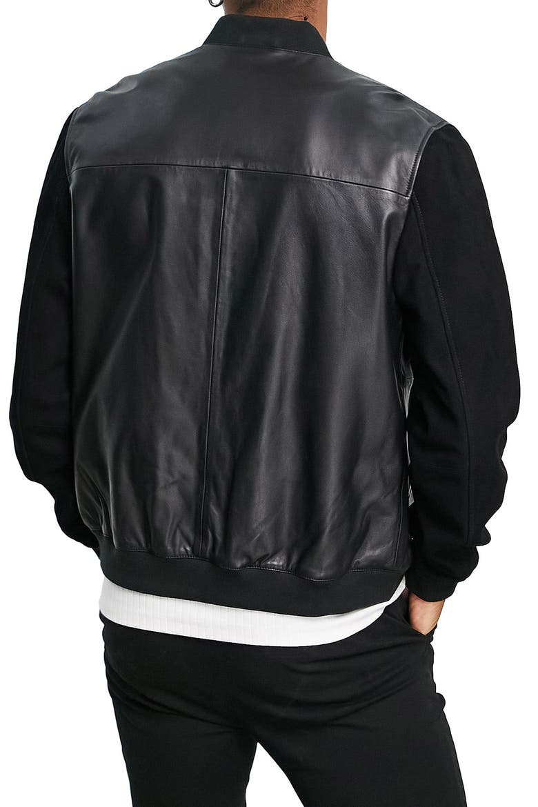 Oversize Leather Bomber Jacket, Alternate, color, BLACK